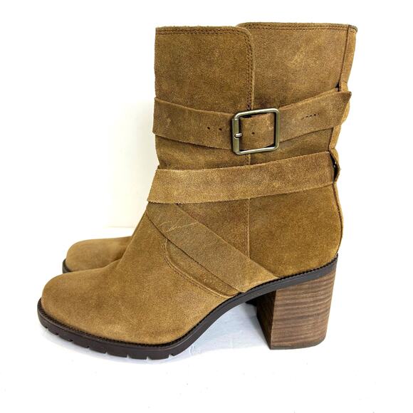 Clarks - Artisan Malvet Doris Brown Suede Mid-Calf Heeled Boots - Women's 7.5 - Picture 5 of 10